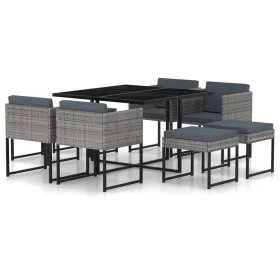 Set de muebles jardín 9 pzas con cojines ratán sintético gris by vidaXL, Garden sets - Ref: Foro24-313100, Price: 467,65 €, D...