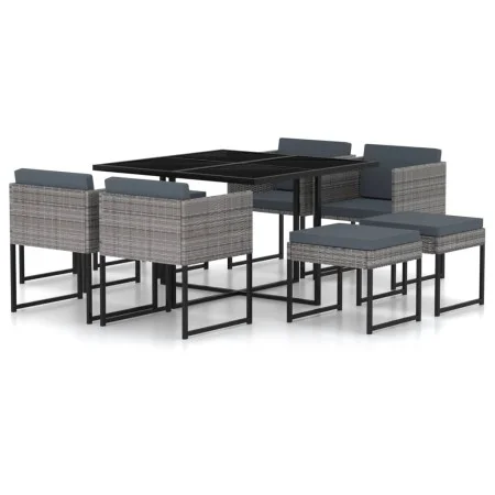 Set de muebles jardín 9 pzas con cojines ratán sintético gris by vidaXL, Garden sets - Ref: Foro24-313100, Price: 467,65 €, D...