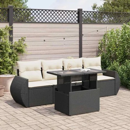 Set de muebles de jardín 5 pzas y cojines ratán sintético negro by , Garden sets - Ref: Foro24-3326557, Price: 372,14 €, Disc...