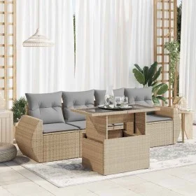 Juego de sofás jardín con cojines 5 pzas ratán sintético beige by , Garden sets - Ref: Foro24-3326560, Price: 382,60 €, Disco...