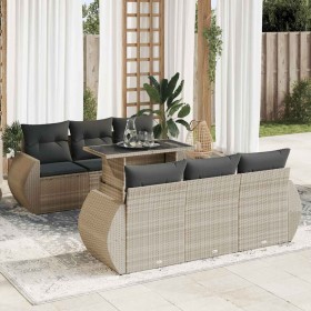 Set de sofás de jardín 7 pzas con cojines ratán PE gris claro von , Gartensets - Ref: Foro24-3326583, Preis: 563,22 €, Rabatt: %