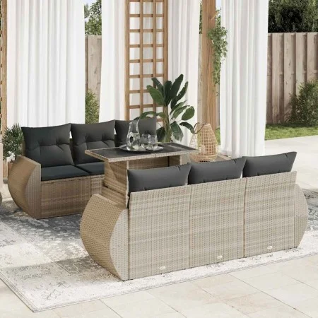 Set de sofás de jardín 7 pzas con cojines ratán PE gris claro von , Gartensets - Ref: Foro24-3326583, Preis: 593,58 €, Rabatt: %