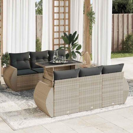 Set de sofás de jardín 7 pzas con cojines ratán PE gris claro von , Gartensets - Ref: Foro24-3326583, Preis: 563,22 €, Rabatt: %