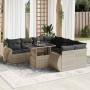 Set muebles jardín 9 pzas y cojines ratán sintético gris claro de , Conjuntos de jardín - Ref: Foro24-3326613, Precio: 657,79 €