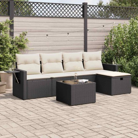 Set de sofás de jardín 6 piezas y cojines ratán sintético negro de , Conjuntos de jardín - Ref: Foro24-3325472, Precio: 361,17 €