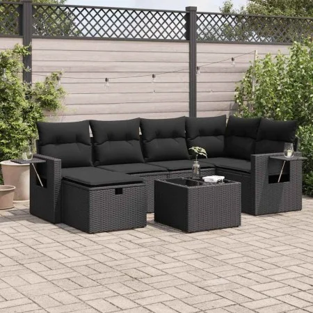 Set de sofás de jardín 7 pzas con cojines ratán sintético negro von , Gartensets - Ref: Foro24-3325491, Preis: 491,19 €, Raba...