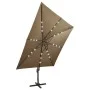 Cantilever umbrella with pole and taupe gray LED lights 300 cm by vidaXL, Umbrellas - Ref: Foro24-312347, Price: 198,22 €, Di...