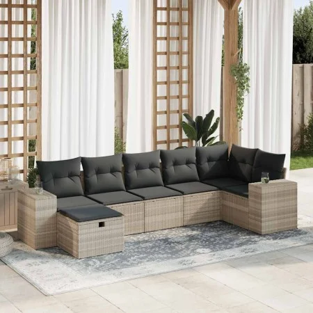 Set de sofás de jardín 7 pzas con cojines ratán PE gris claro by , Garden sets - Ref: Foro24-3325708, Price: 513,33 €, Discou...
