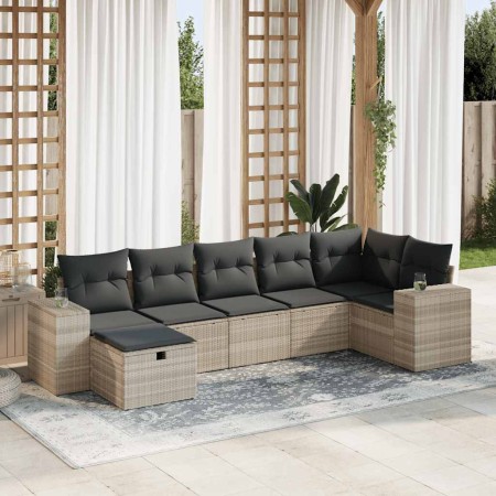 Set de sofás de jardín 7 pzas con cojines ratán PE gris claro de , Conjuntos de jardín - Ref: Foro24-3325708, Precio: 501,86 ...