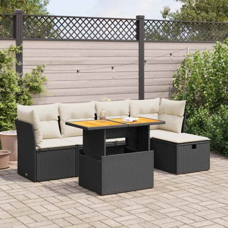 Set sofás jardín y cojines 6 pzas ratán sintético acacia negro by , Garden sets - Ref: Foro24-3327966, Price: 384,94 €, Disco...