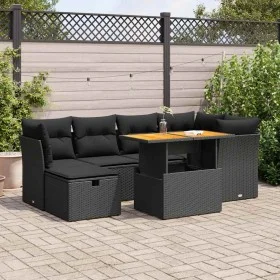 Set sofás jardín y cojines 7 pzas ratán sintético acacia negro by , Garden sets - Ref: Foro24-3327972, Price: 482,11 €, Disco...