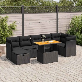 Set sofás jardín y cojines 8 pzas ratán sintético acacia negro by , Garden sets - Ref: Foro24-3327979, Price: 546,04 €, Disco...