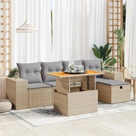 Set sofás jardín y cojines 6 pzas ratán sintético acacia beige von , Gartensets - Ref: Foro24-3328081, Preis: 446,09 €, Rabat...