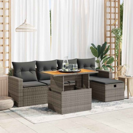 Set sofás jardín y cojines 6 pzas ratán sintético acacia gris von , Gartensets - Ref: Foro24-3327998, Preis: 403,03 €, Rabatt: %