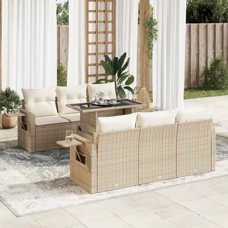 Set sofás de jardín 7 piezas y cojines ratán sintético beige de , Conjuntos de jardín - Ref: Foro24-3326419, Precio: 637,60 €...