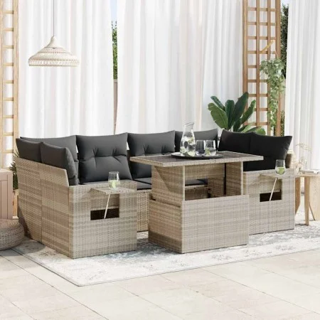 Set de sofás de jardín 7 pzas con cojines ratán PE gris claro by , Garden sets - Ref: Foro24-3326433, Price: 562,99 €, Discou...