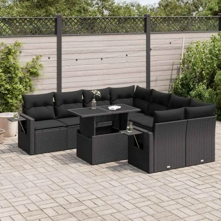 Set de sofás de jardín con cojines 9 pzas ratán sintético negro von , Gartensets - Ref: Foro24-3326446, Preis: 661,74 €, Raba...