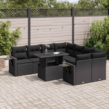 Set de sofás de jardín con cojines 9 pzas ratán sintético negro von , Gartensets - Ref: Foro24-3326446, Preis: 662,38 €, Raba...