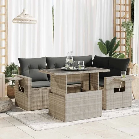 Set de sofás jardín y cojines 5 pzas ratán sintético gris claro von , Gartensets - Ref: Foro24-3326473, Preis: 422,48 €, Raba...