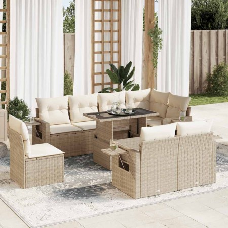 Set de sofás de jardín con cojines 9 pzas ratán sintético beige by , Garden sets - Ref: Foro24-3326499, Price: 720,14 €, Disc...