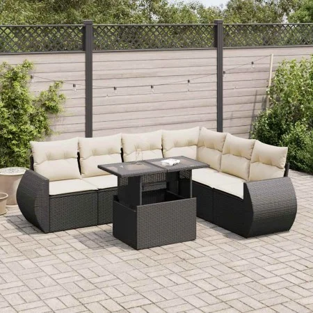 Set de sofás de jardín 7 pzas con cojines ratán sintético negro by , Garden sets - Ref: Foro24-3326647, Price: 495,91 €, Disc...