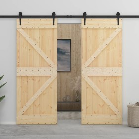 Schiebetür mit Beschlägen aus massivem Kiefernholz, 100 x 210 cm von vidaXL, Türen - Ref: Foro24-3057596, Preis: 427,13 €, Ra...