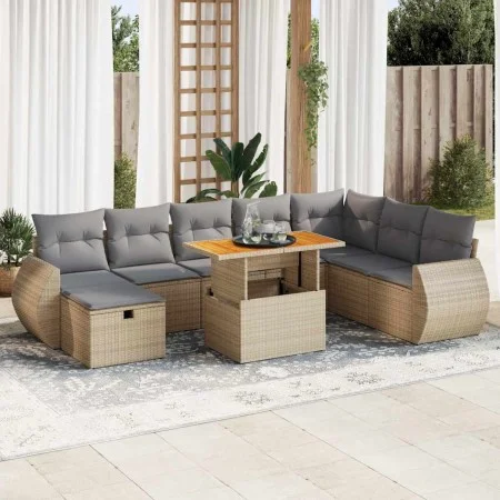 Set sofás jardín y cojines 9 pzas ratán sintético acacia beige by , Garden sets - Ref: Foro24-3328074, Price: 621,89 €, Disco...