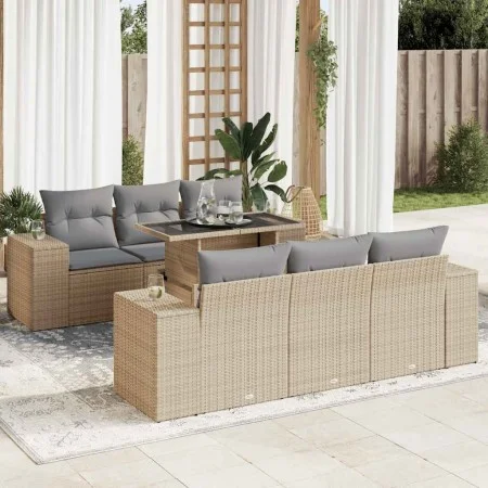 Set sofás de jardín 7 piezas y cojines ratán sintético beige by , Garden sets - Ref: Foro24-3326740, Price: 610,01 €, Discoun...
