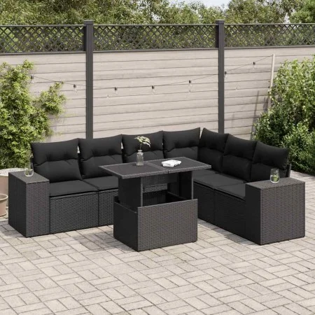Set de sofás de jardín 7 pzas con cojines ratán sintético negro by , Garden sets - Ref: Foro24-3326806, Price: 525,71 €, Disc...
