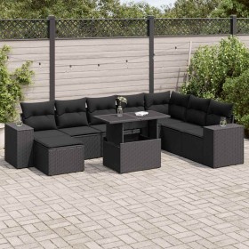 Set de sofás de jardín con cojines 9 pzas ratán sintético negro by , Garden sets - Ref: Foro24-3326846, Price: 621,21 €, Disc...