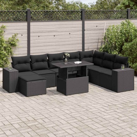 Set de sofás de jardín con cojines 9 pzas ratán sintético negro by , Garden sets - Ref: Foro24-3326846, Price: 621,50 €, Disc...