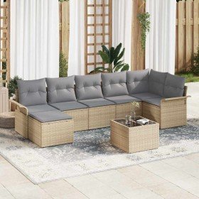 Conjunto de sofá de jardín con cojín 8 pcs Beige Poliratán Conjunto de sofá de jardín con cojín 8 pcs Beige Poliratán
