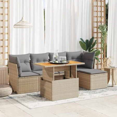 Juego de sofás jardín con cojines 6 pzas ratán sintético beige by , Garden sets - Ref: Foro24-3326915, Price: 400,96 €, Disco...