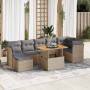 Set de sofás de jardín y cojines 8 piezas ratán sintético beige
