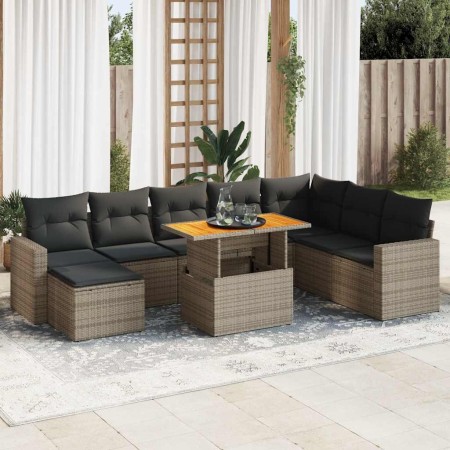 Set de sofás de jardín con cojines 9 pzas ratán sintético gris by , Garden sets - Ref: Foro24-3327077, Price: 599,93 €, Disco...