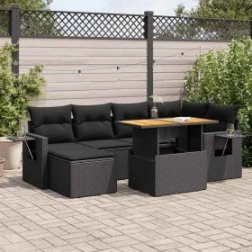 Set de sofás de jardín 7 pzas con cojines ratán sintético negro by , Garden sets - Ref: Foro24-3327170, Price: 520,08 €, Disc...