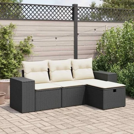 Juego de sofás jardín 4 pzas con cojines ratán sintético negro by , Garden sets - Ref: Foro24-3325652, Price: 265,67 €, Disco...