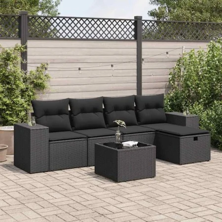 Set de sofás de jardín 6 piezas y cojines ratán sintético negro by , Garden sets - Ref: Foro24-3325671, Price: 393,53 €, Disc...
