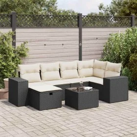 Set de sofás de jardín 7 pzas con cojines ratán sintético negro by , Garden sets - Ref: Foro24-3325692, Price: 445,81 €, Disc...