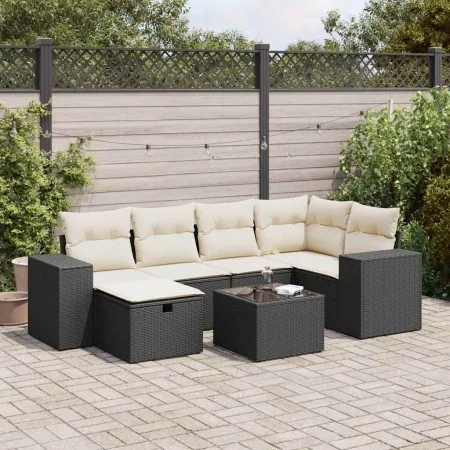 Set de sofás de jardín 7 pzas con cojines ratán sintético negro by , Garden sets - Ref: Foro24-3325692, Price: 445,81 €, Disc...