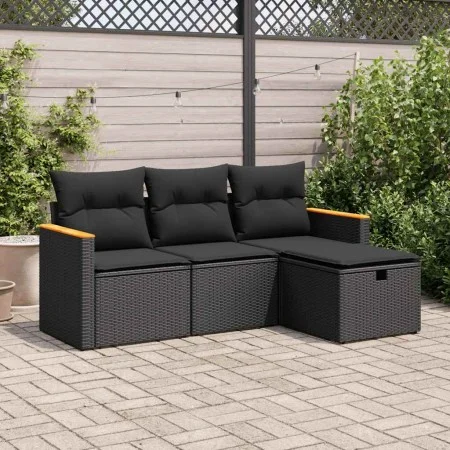 Juego de sofás jardín 4 pzas con cojines ratán sintético negro by , Garden sets - Ref: Foro24-3325891, Price: 277,37 €, Disco...