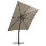 Cantilever parasol with pole and taupe gray LED lights 250 cm by vidaXL, Umbrellas - Ref: Foro24-312323, Price: 177,83 €, Dis...