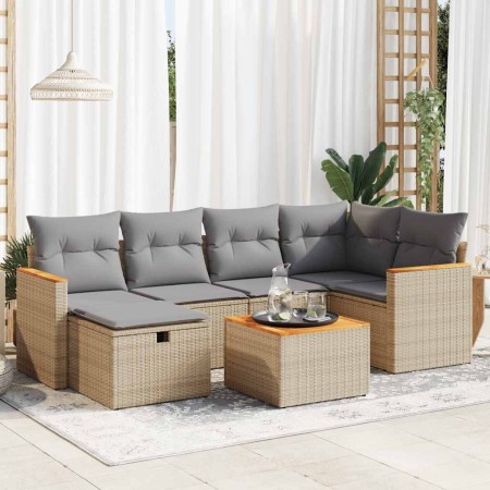 Set sofás de jardín 7 piezas y cojines ratán sintético beige by , Garden sets - Ref: Foro24-3325923, Price: 448,98 €, Discoun...
