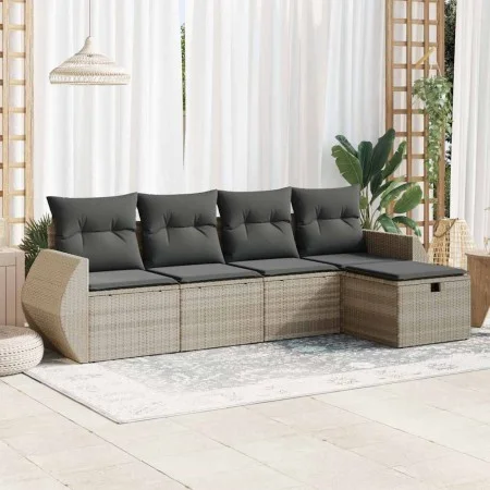 Set de sofás jardín y cojines 5 pzas ratán sintético gris claro von , Gartensets - Ref: Foro24-3325568, Preis: 351,94 €, Raba...