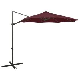 Cantilever parasol with pole and burgundy LED lights 300 cm by vidaXL, Umbrellas - Ref: Foro24-312342, Price: 102,35 €, Disco...