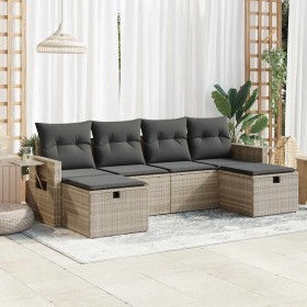 Set de sofás de jardín 6 pzas y cojines ratán sintético gris