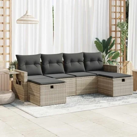 Set de sofás de jardín 6 pzas y cojines ratán sintético gris by , Garden sets - Ref: Foro24-3325528, Price: 391,01 €, Discoun...