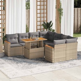 Set sofás jardín y cojines 9 pzas ratán sintético acacia beige de , Conjuntos de jardín - Ref: Foro24-3327468, Precio: 631,51...