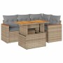 Set sofás jardín y cojines 5 pzas ratán sintético acacia beige