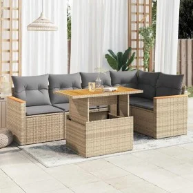 Set sofás jardín y cojines 5 pzas ratán sintético acacia beige by , Garden sets - Ref: Foro24-3327489, Price: 436,02 €, Disco...